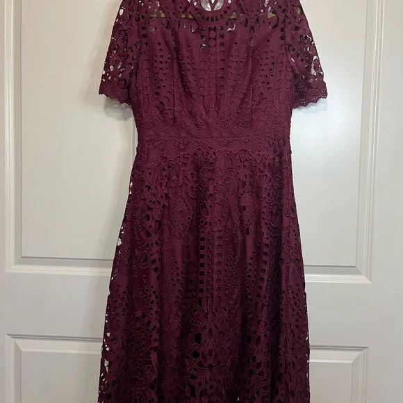 ANTONIO MELANI Burgundy Lace Midi Dress - Picture 7 of 13
